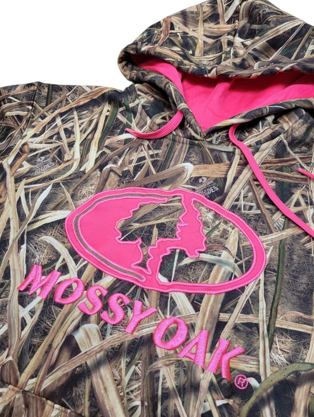 Mossy Oak Grass Camo Pink Logo Hoodie Top Size: Small